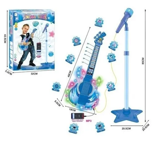 Guitarra Musical Infantil Con Micrófono Azul