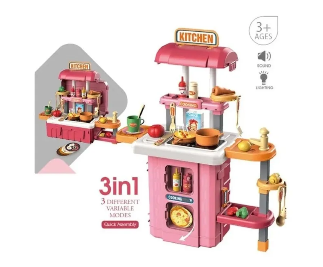 Cocina Infantil Portatil Luz + Sonido + Función Real De Agua