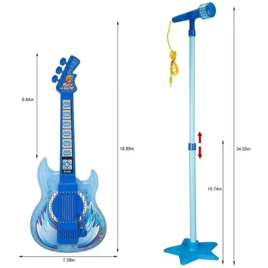 Guitarra Musical Infantil Con Micrófono Azul