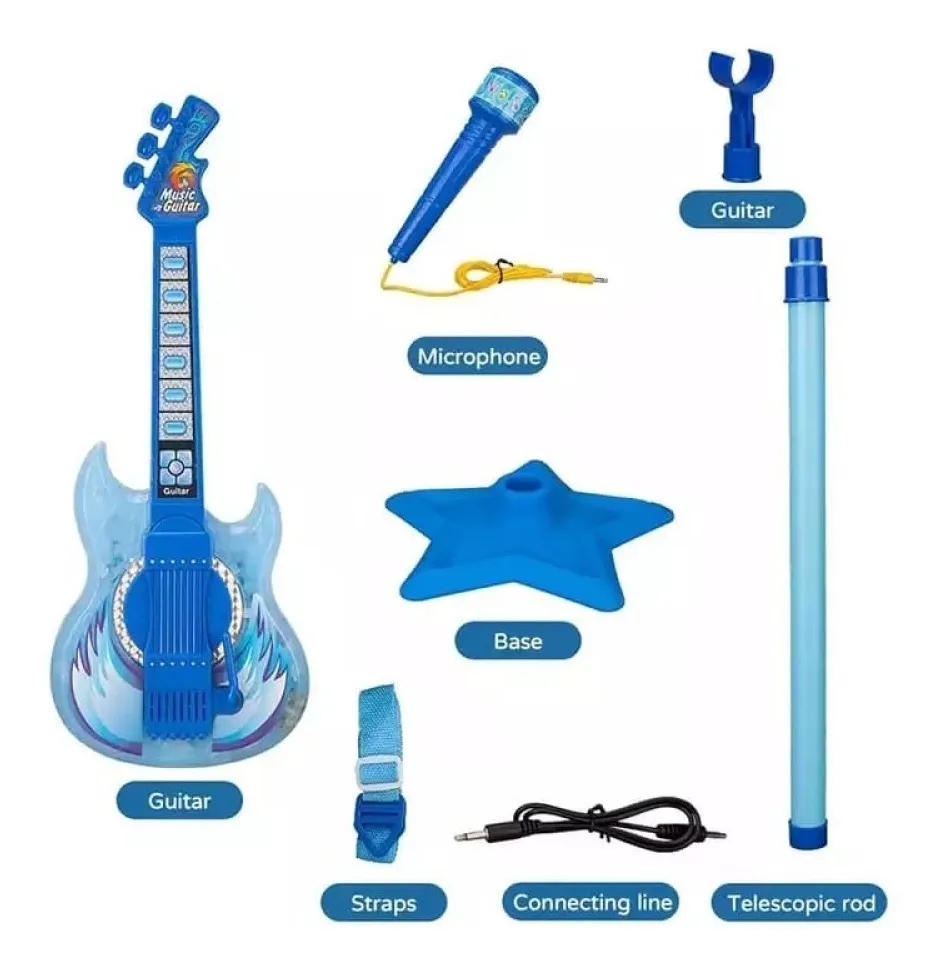 Guitarra Musical Infantil Con Micrófono Azul