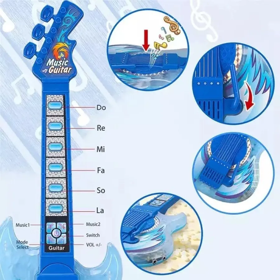 Guitarra Musical Infantil Con Micrófono Azul