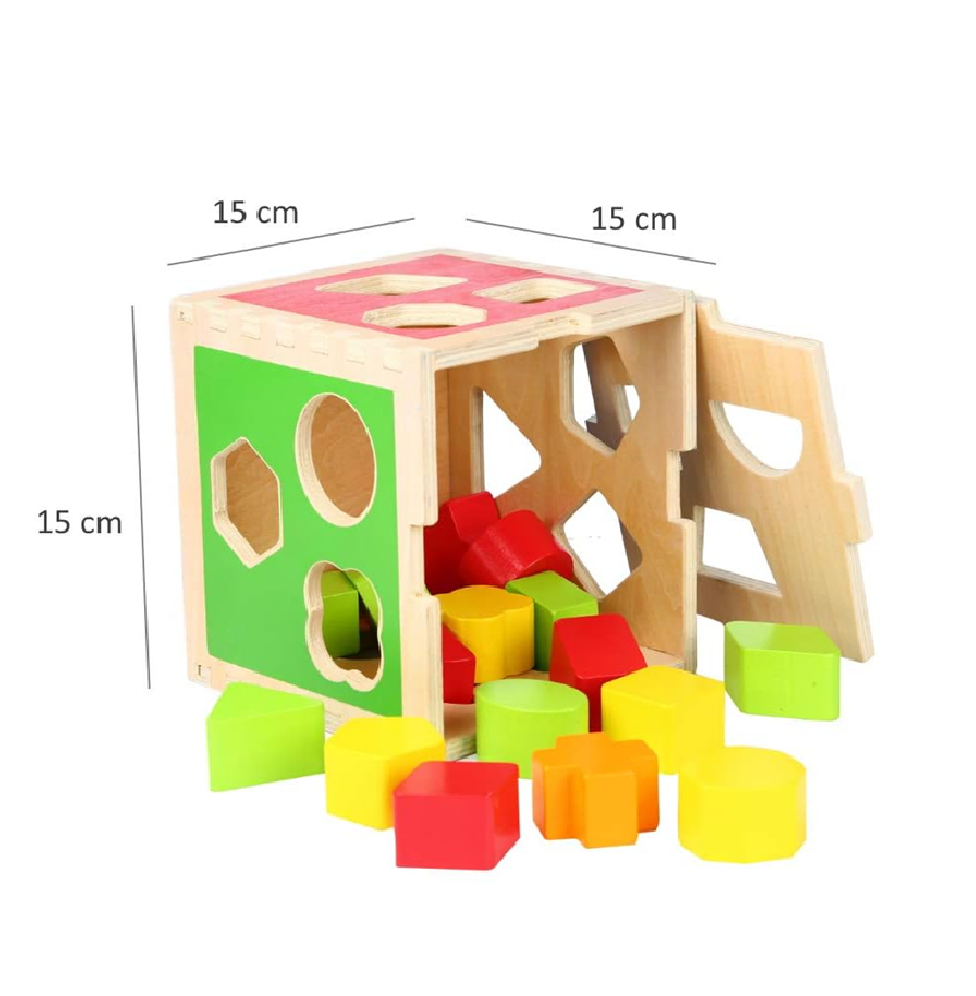 Cubo De Madera Infantil Con Formas Geométrica + Encastrar