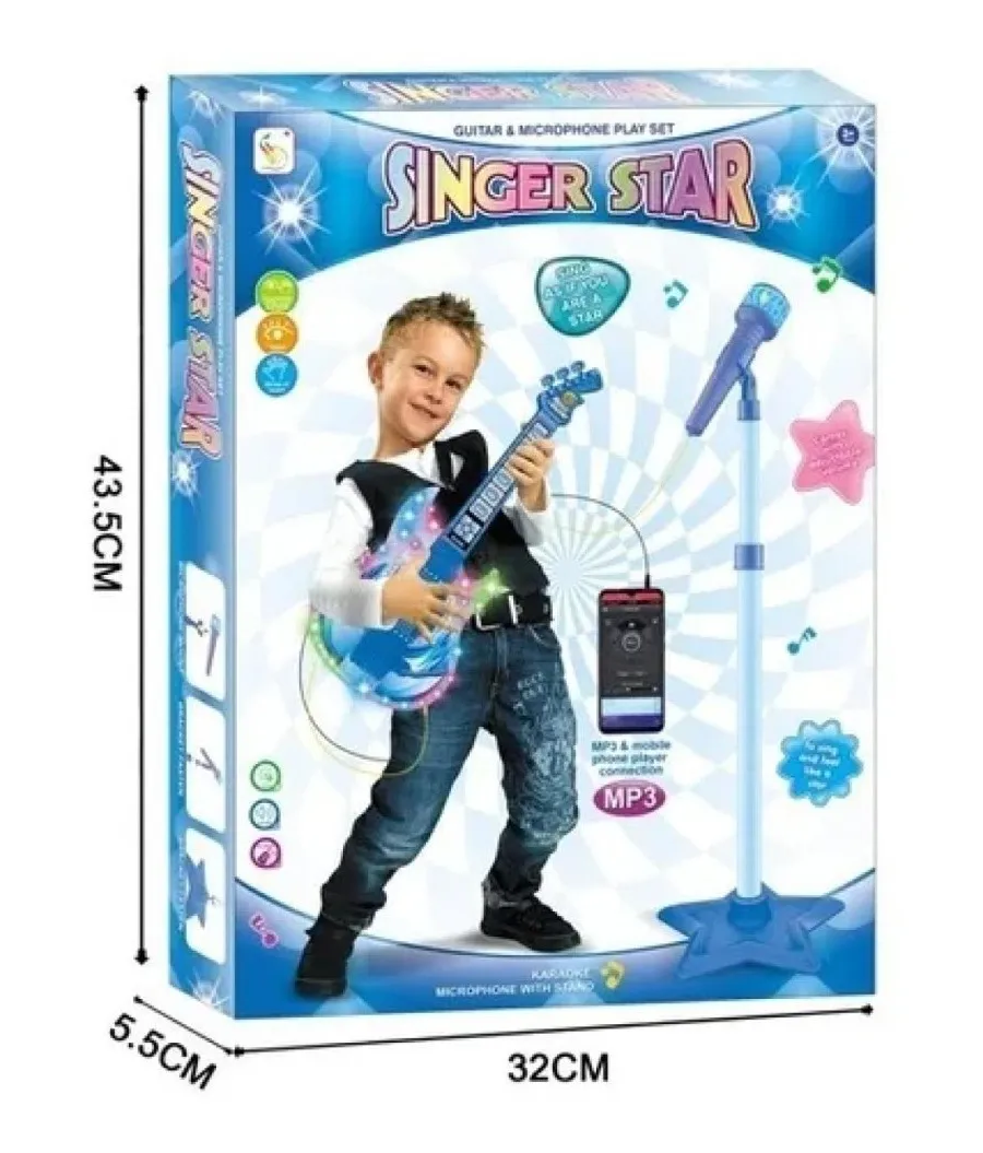 Guitarra Musical Infantil Con Micrófono Azul