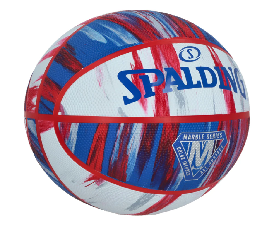 Balón Baloncesto Spalding Marble Series #7 Blanco azul rojo