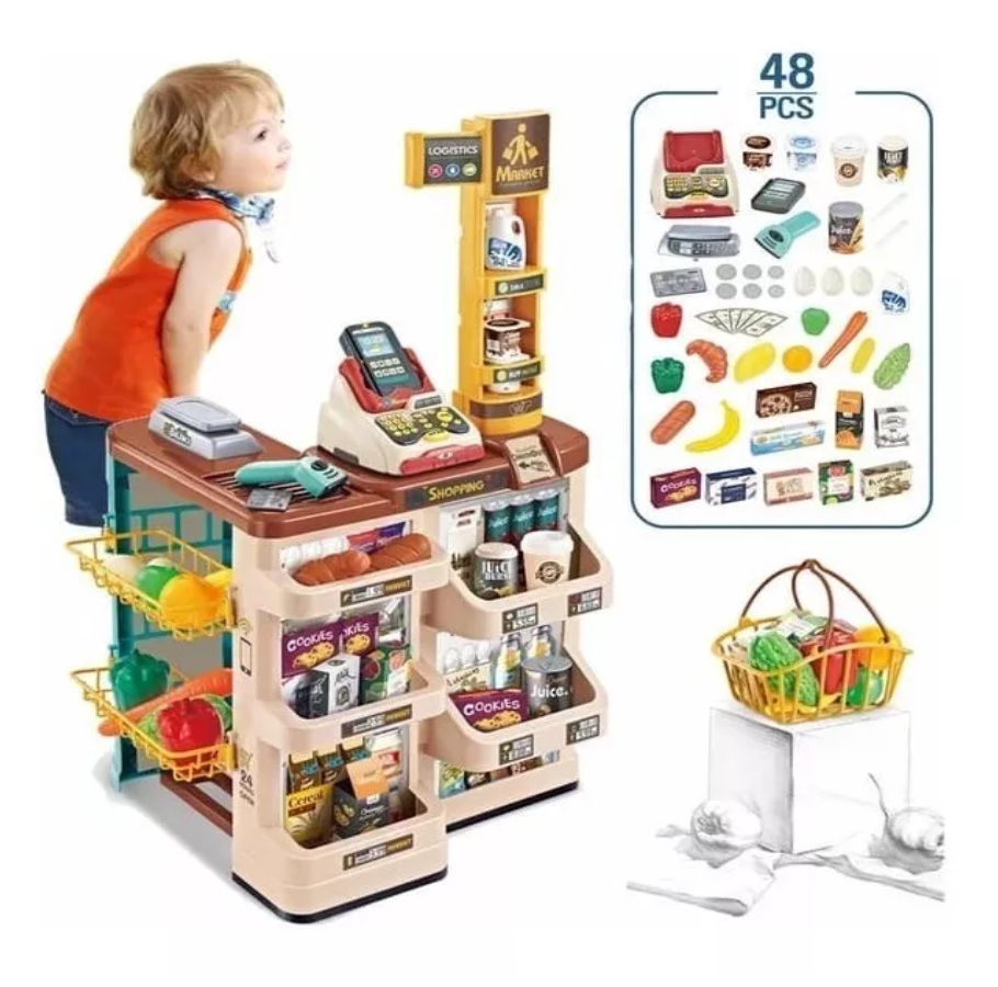 Supermercado Infantil 48 Pcs Con Canasta De Mercado