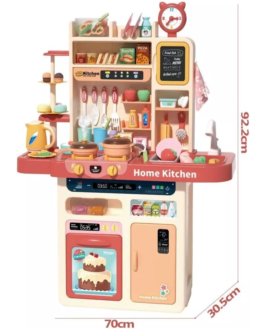 Cocina Infantil Rosa Con Luz Sonidos Nevera Horno 92 Cm
