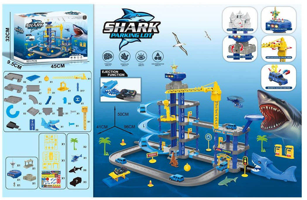 Pista Infantil Parking Shark 104 Pcs 4 Niveles