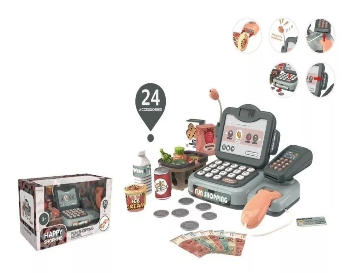 Máquina Registradora Infantil Con Lector 24 Pcs