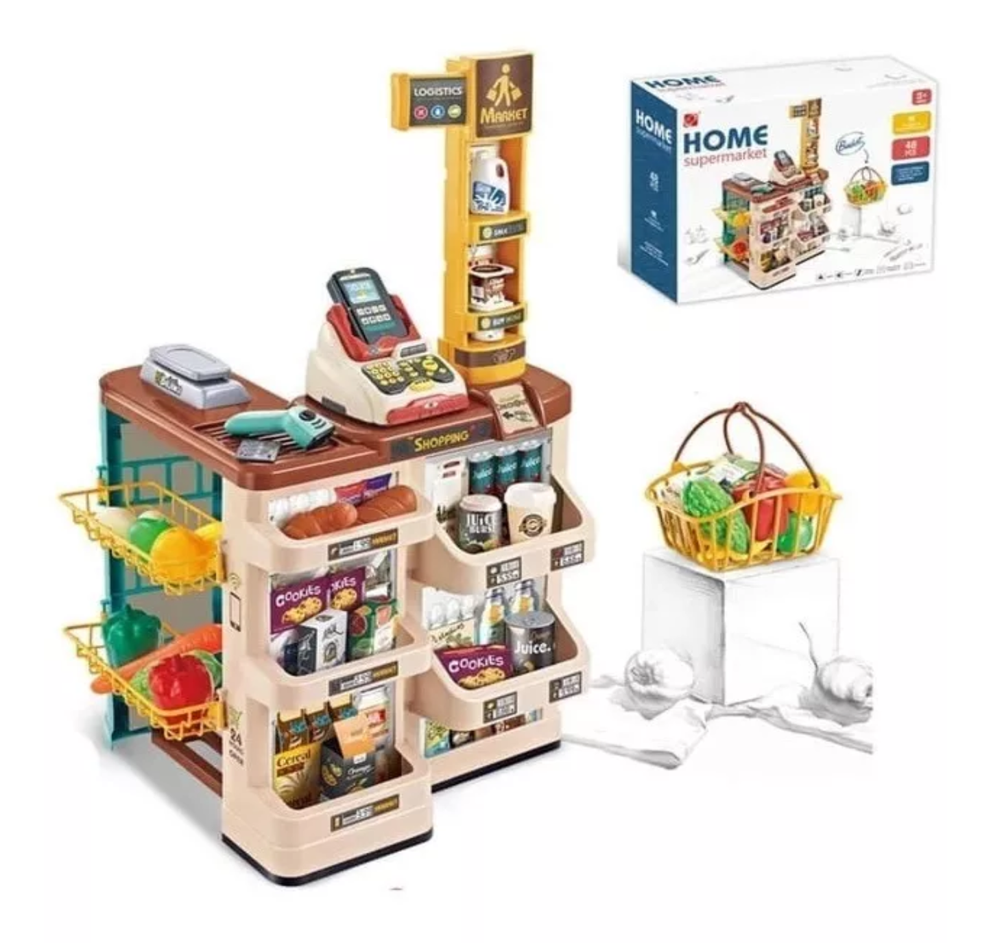 Supermercado Infantil 48 Pcs Con Canasta De Mercado