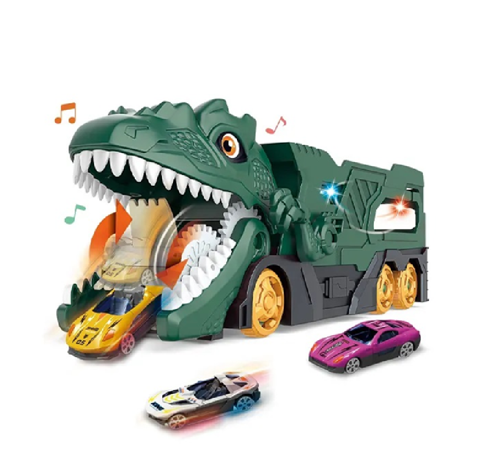 Camión Tipo Dinosaurio Con Carros Luz + Sonidos
