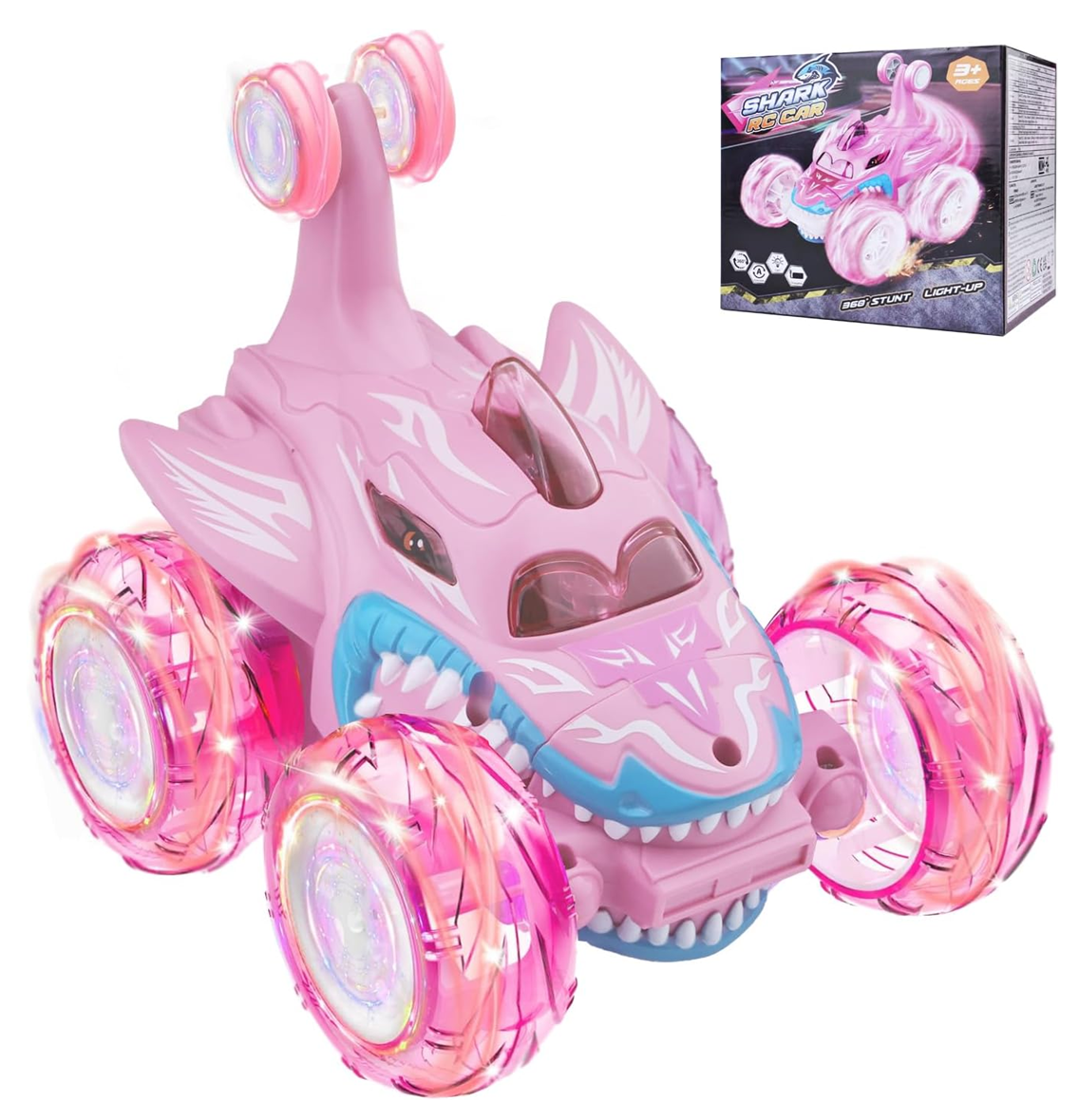 Carro A Control Remoto Carro Loco Giros 360 Tiburón Rosa