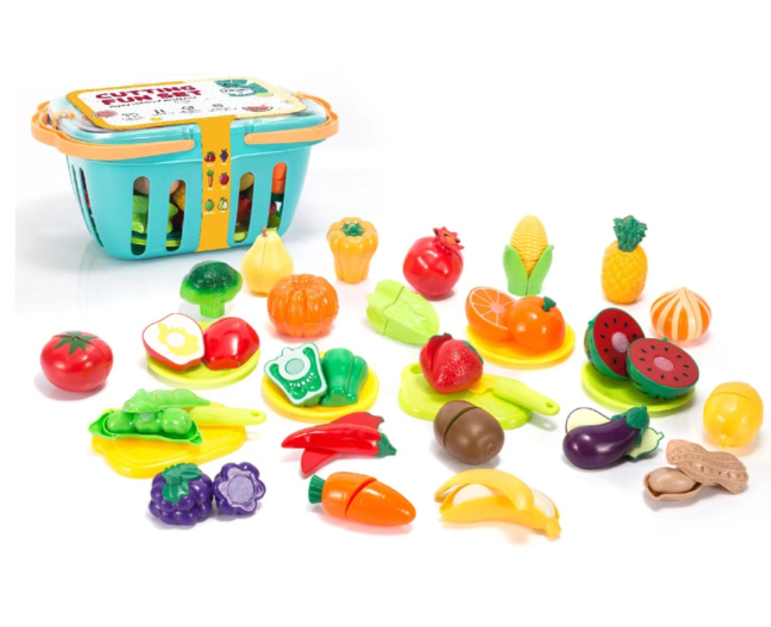 Canasta Infantil Grande + Frutas Con Velcro + 33 Pcs