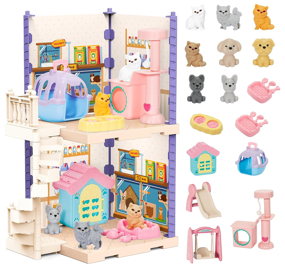 Casa Infantil Pet House 37 Pcs Mascotas + Muebles