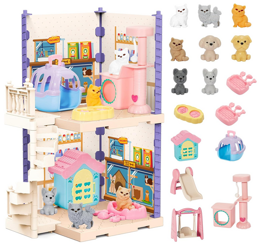 Casa Infantil Pet House 37 Pcs Mascotas + Muebles