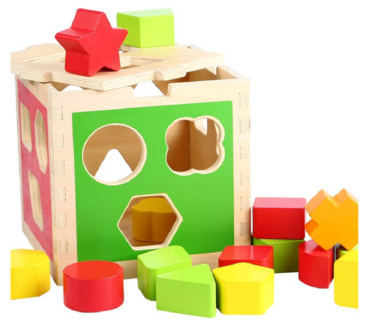 Cubo De Madera Infantil Con Formas Geométrica + Encastrar