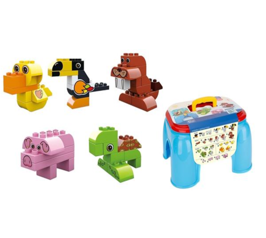 Arma Todo Infantil Ficha Grande Con Silla + 45 Bloques