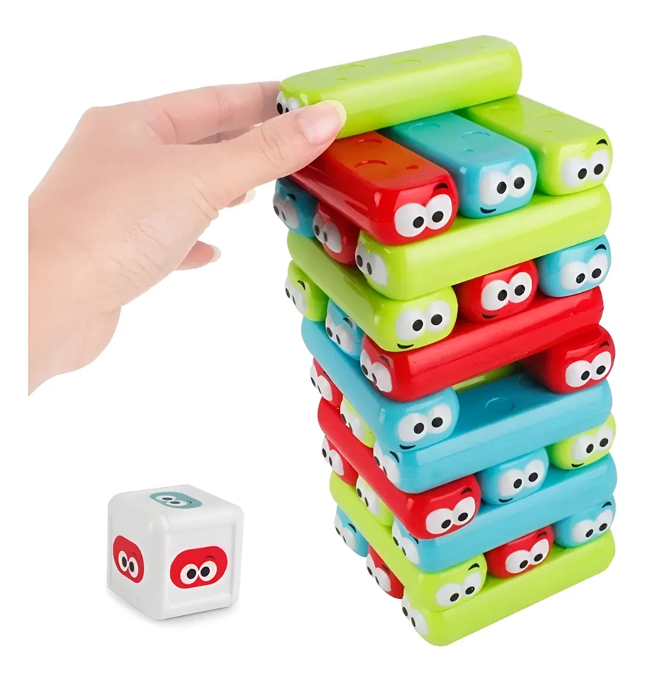 Juego De Apilables Torre Jenga Caritas Dado Infantil Adultos