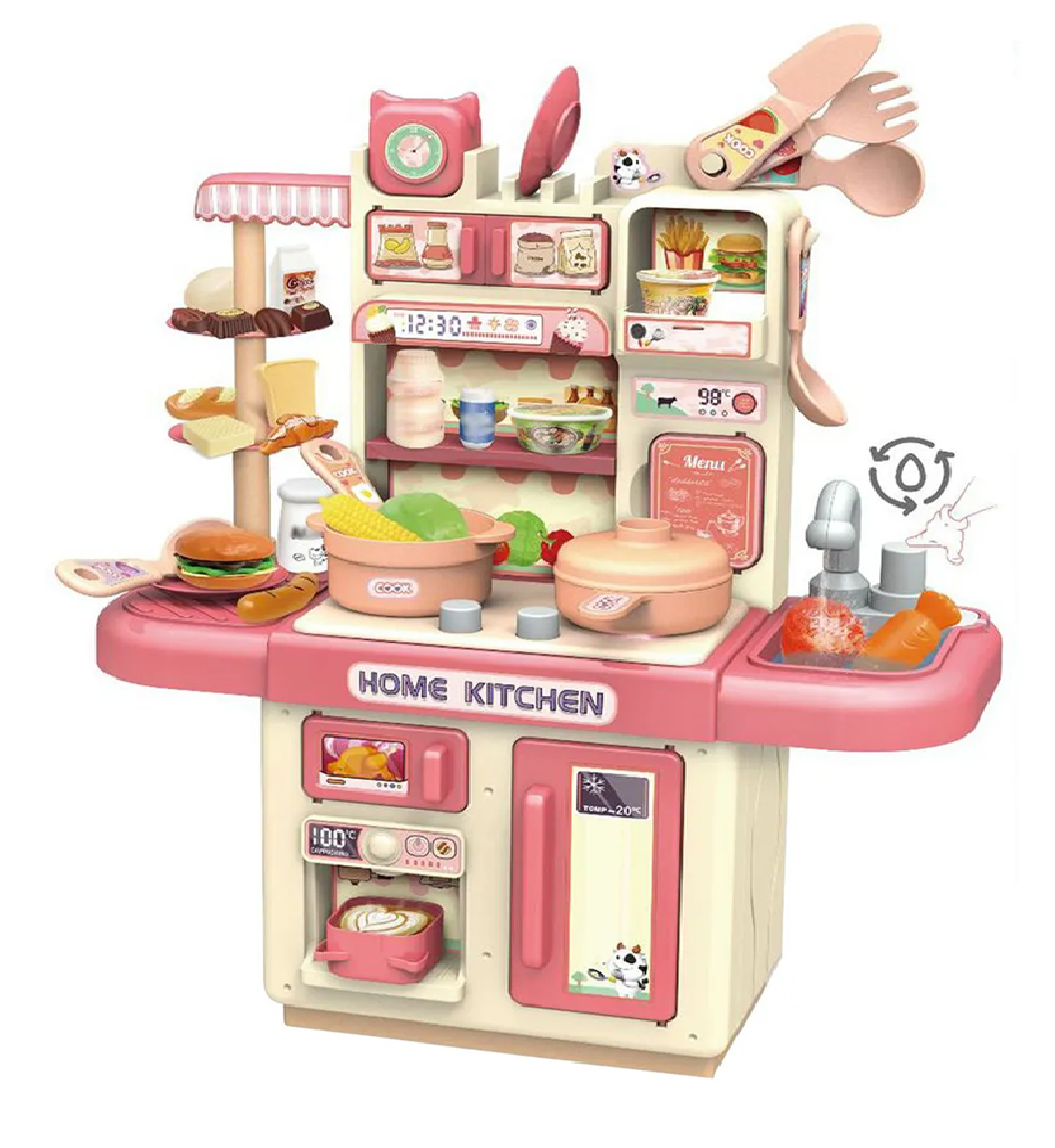 Cocina Infantil Agua + Luz + Sonido + Vapor 35 Cm Rosa
