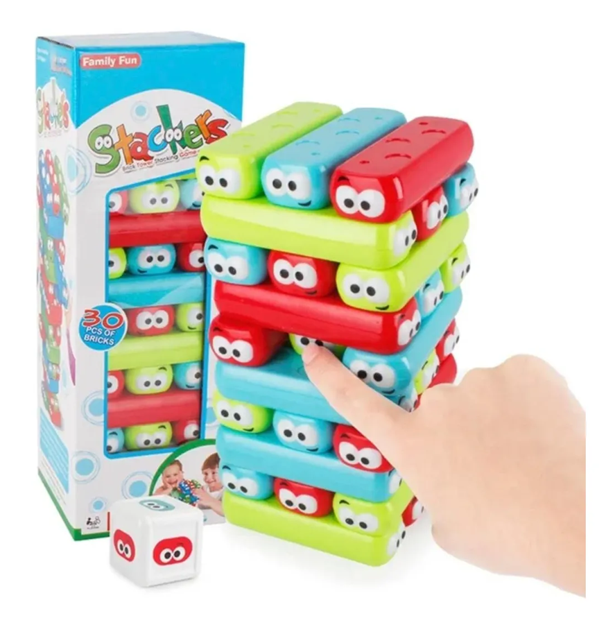 Juego De Apilables Torre Jenga Caritas Dado Infantil Adultos