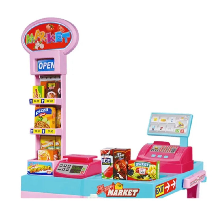 Supermercado Infantil Rosado Con Carrito De Mercado + 30pcs