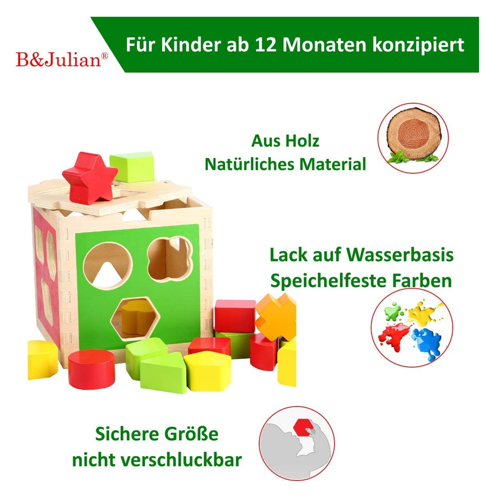 Cubo De Madera Infantil Con Formas Geométrica + Encastrar