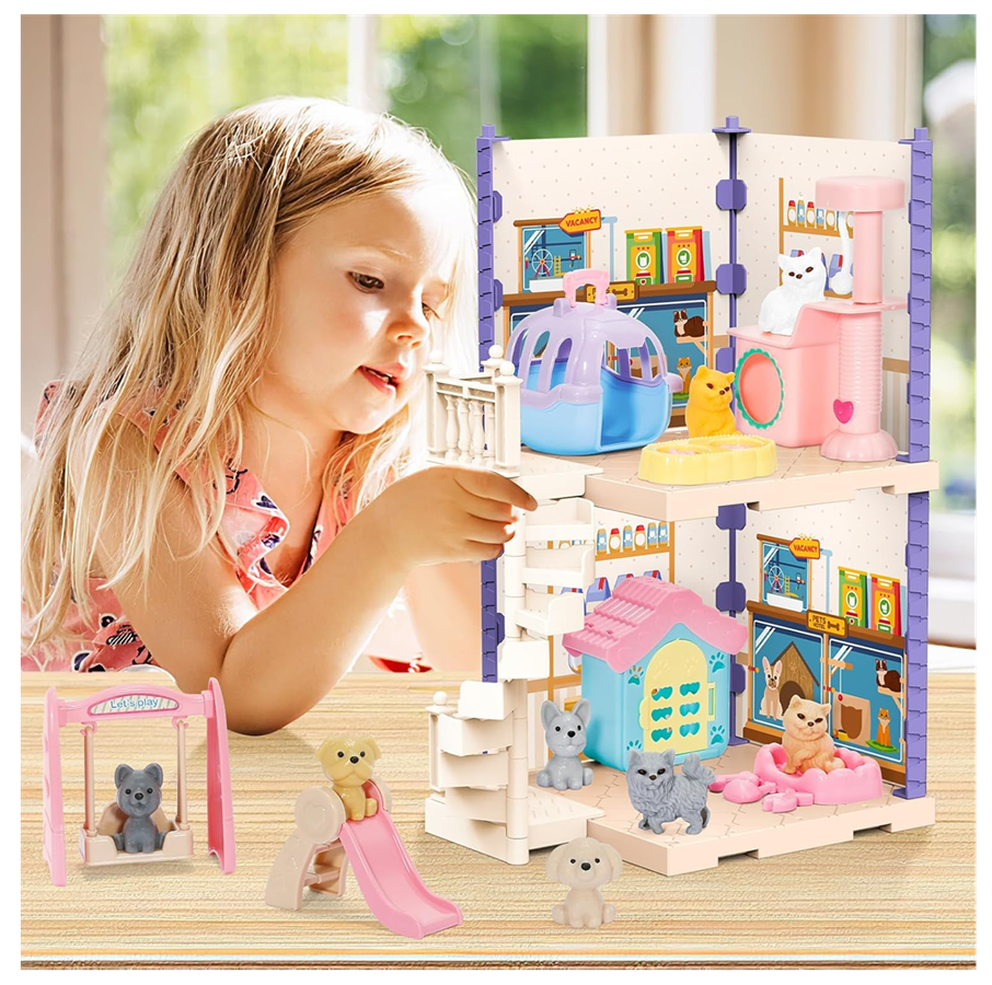 Casa Infantil Pet House 37 Pcs Mascotas + Muebles