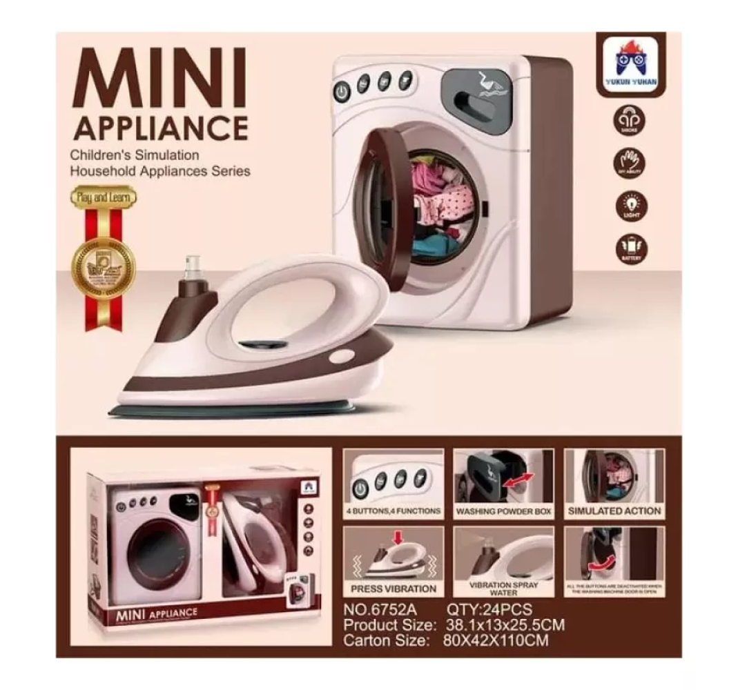 Set Infantil Plancha+ Lavadora Juguete Moderno De Simulación