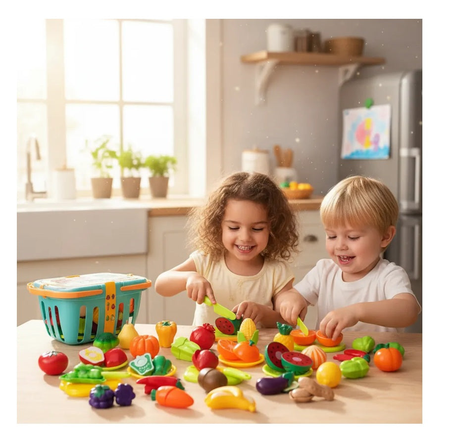 Canasta Infantil Grande + Frutas Con Velcro + 33 Pcs