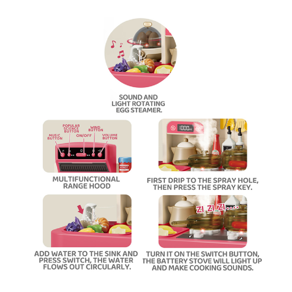 Cocina Infantil 89 Pcs Luces + Sonidos+ Vapor +agua