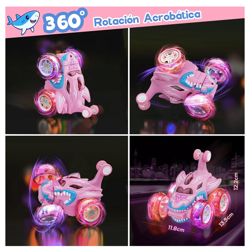 Carro A Control Remoto Carro Loco Giros 360 Tiburón Rosa
