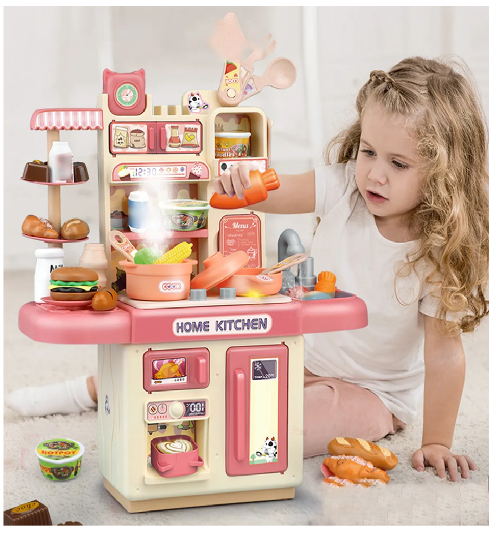 Cocina Infantil Agua + Luz + Sonido + Vapor 35 Cm Rosa