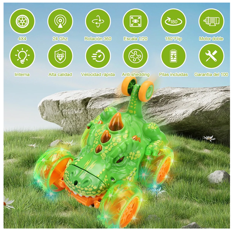 Carro Loco A Control Remoto Dinosaurio Giros 360°