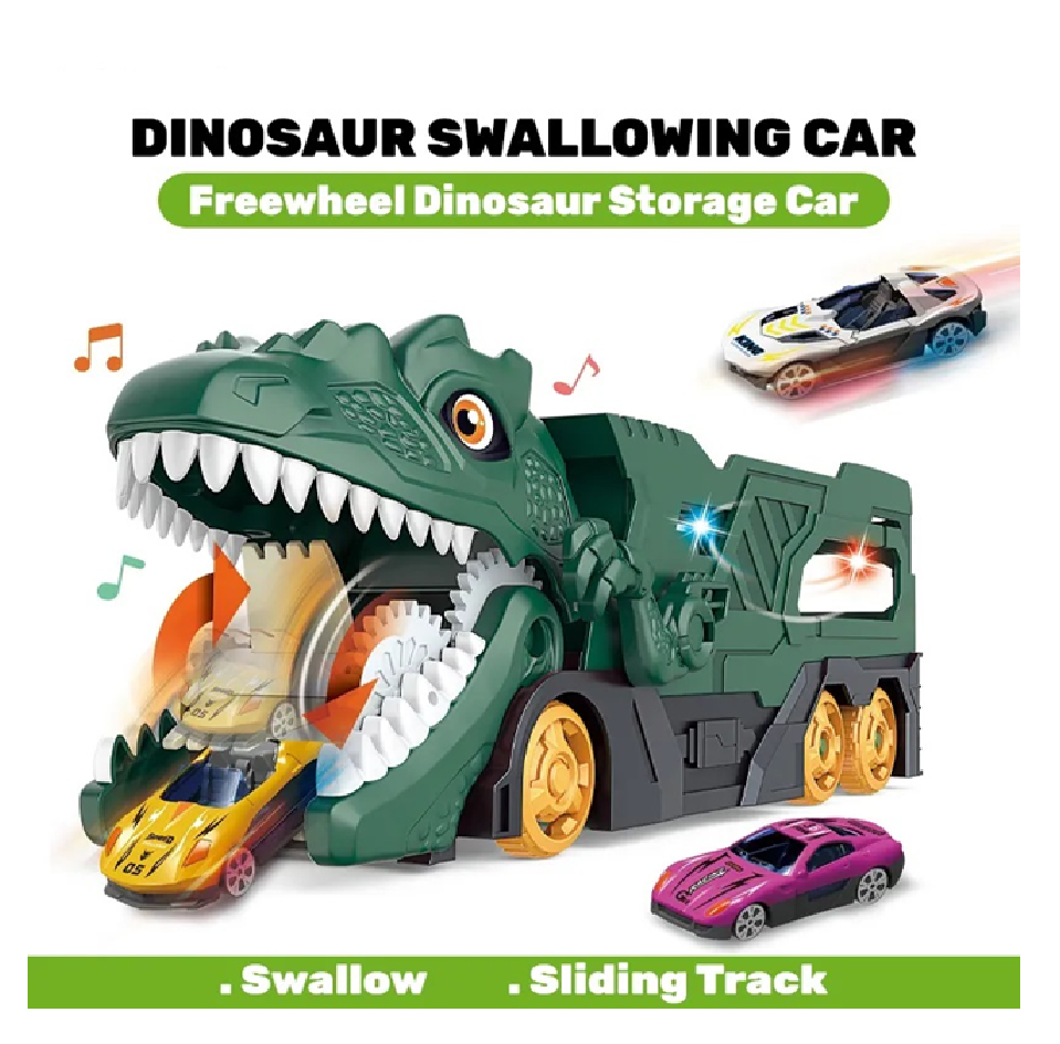 Camión Tipo Dinosaurio Con Carros Luz + Sonidos