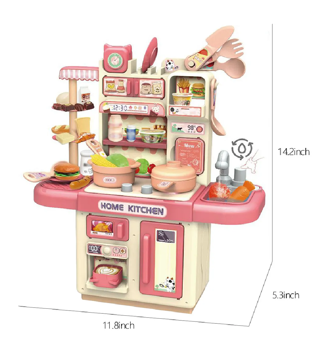 Cocina Infantil Agua + Luz + Sonido + Vapor 35 Cm Rosa
