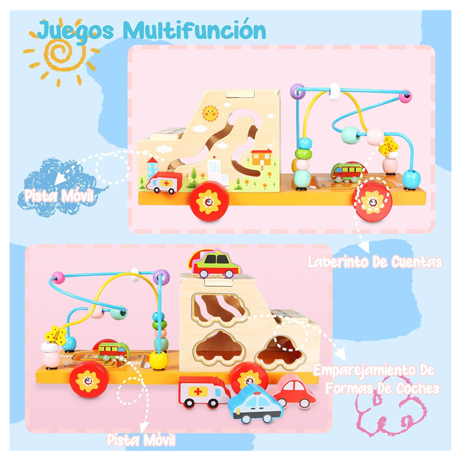 Coche Laberinto Montessori Figuras + Encastre Multifuncional