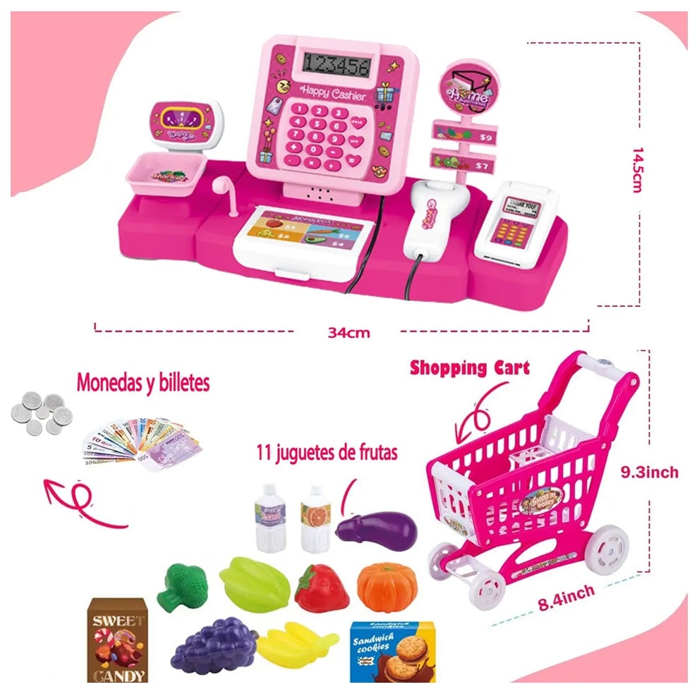 Caja Registradora Infantil Carrito + Canasta + Accesorios