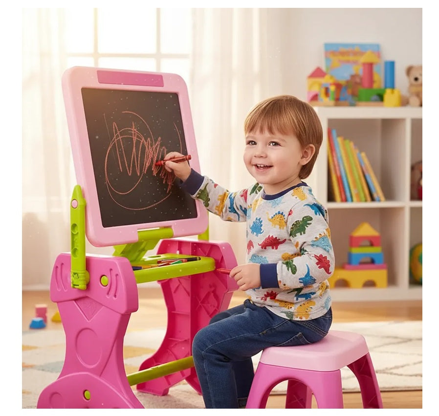 Atril Tablero Infantil Borrable Con Silla + 20 Accesorios