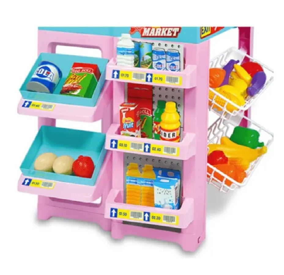 Supermercado Infantil Rosado Con Carrito De Mercado + 30pcs