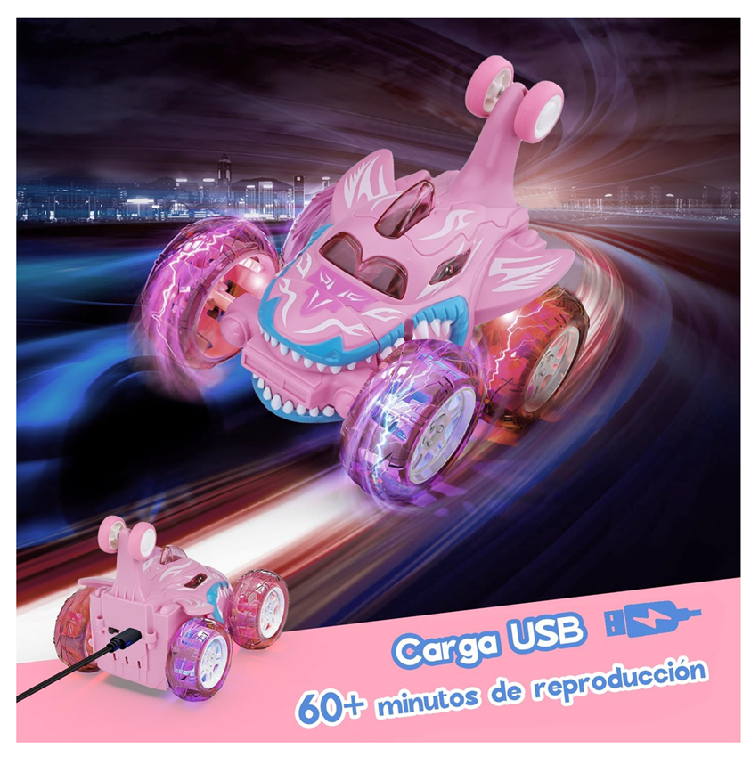 Carro A Control Remoto Carro Loco Giros 360 Tiburón Rosa