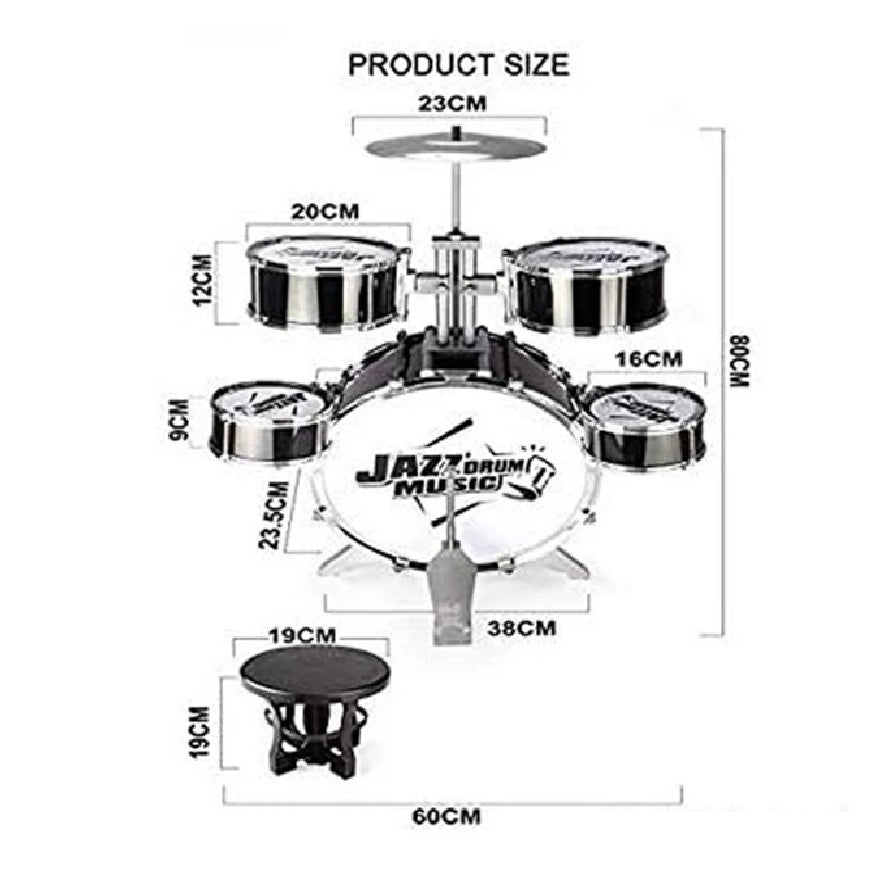 Batería Infantil Jazz Drum 5 Tambores Con Platillo + Silla