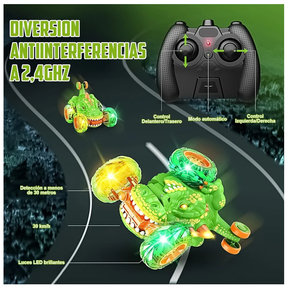 Carro Loco A Control Remoto Dinosaurio Giros 360°