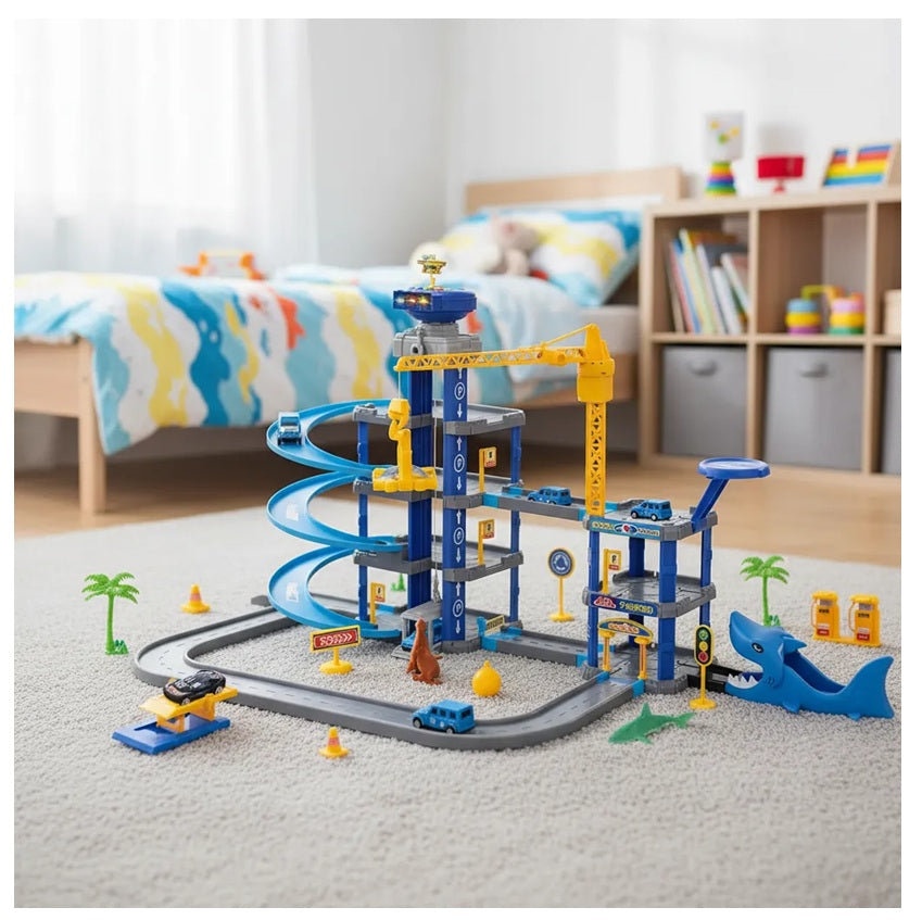 Pista Infantil Parking Shark 104 Pcs 4 Niveles