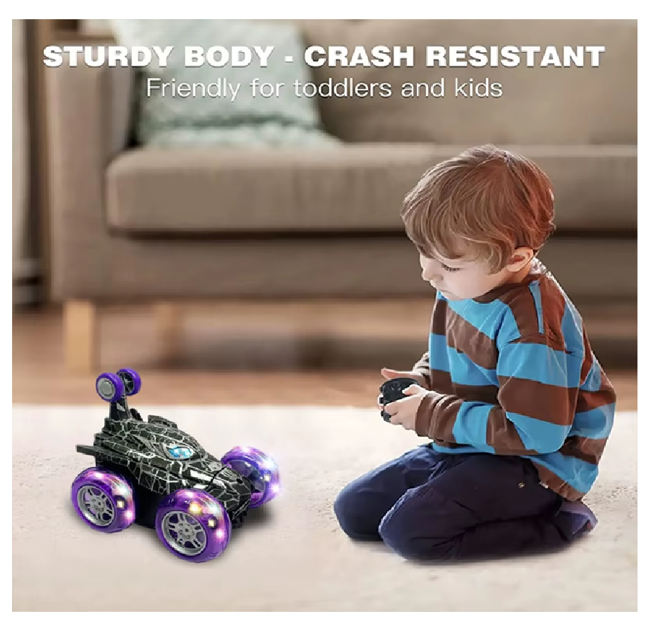 Carro Loco Infantil 360° Hombre Araña Negro Llantas Con Luz