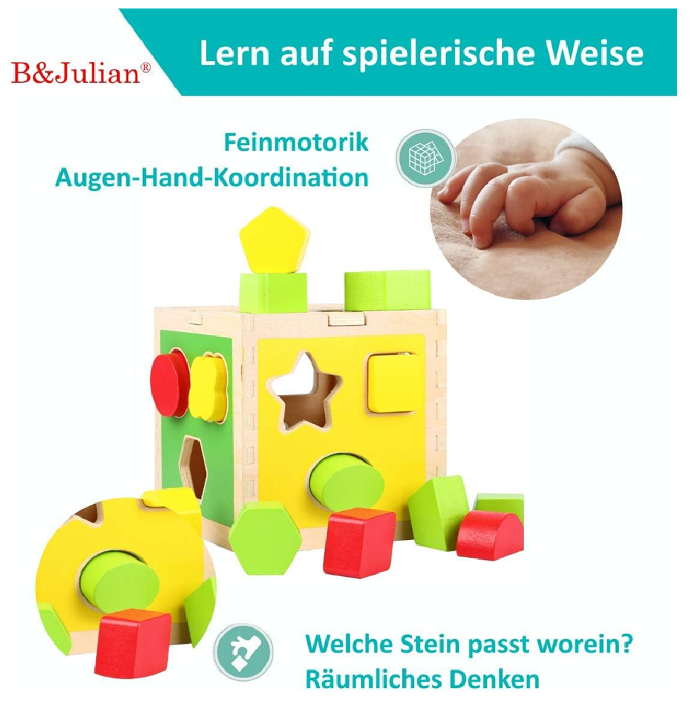 Cubo De Madera Infantil Con Formas Geométrica + Encastrar