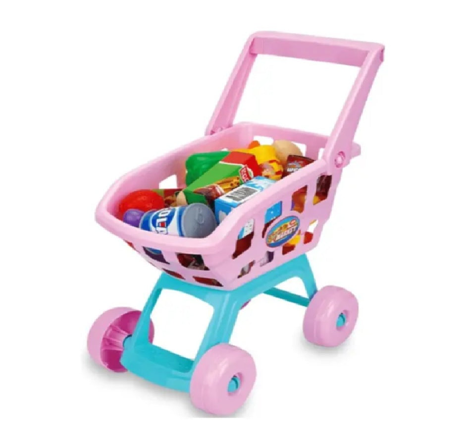 Supermercado Infantil Rosado Con Carrito De Mercado + 30pcs