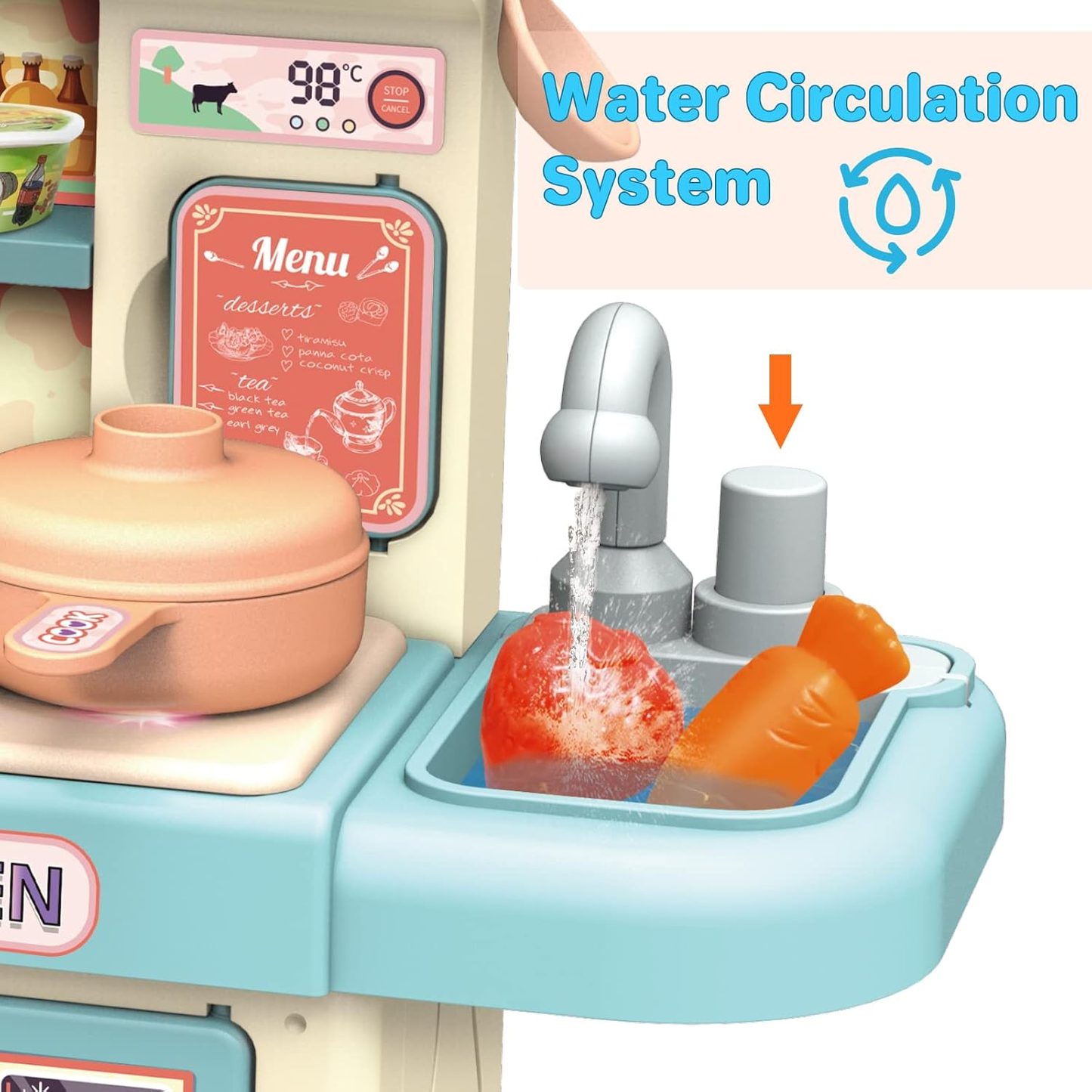 Cocina Infantil Función De Agua + Luz + Sonido + Vapor 35 Cm