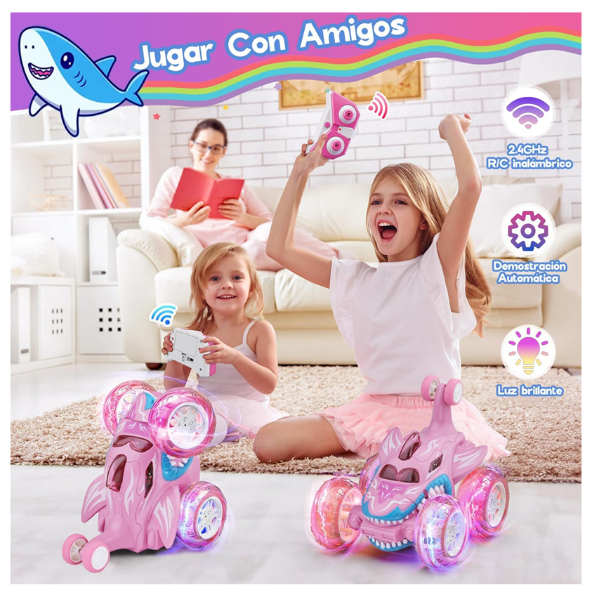 Carro A Control Remoto Carro Loco Giros 360 Tiburón Rosa