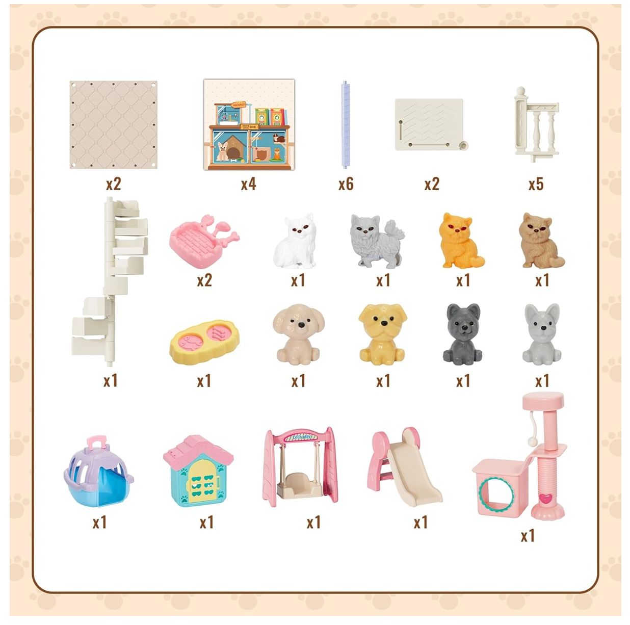 Casa Infantil Pet House 37 Pcs Mascotas + Muebles