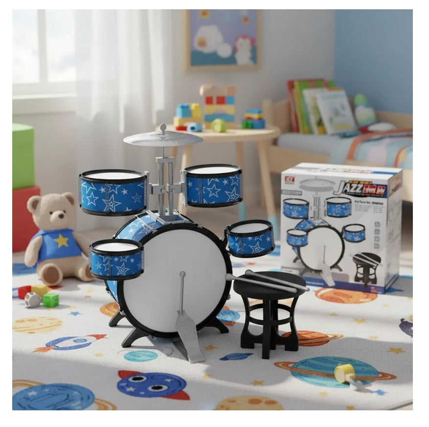 Batería Infantil Jazz Drum 5 Tambores Con Platillo + Silla