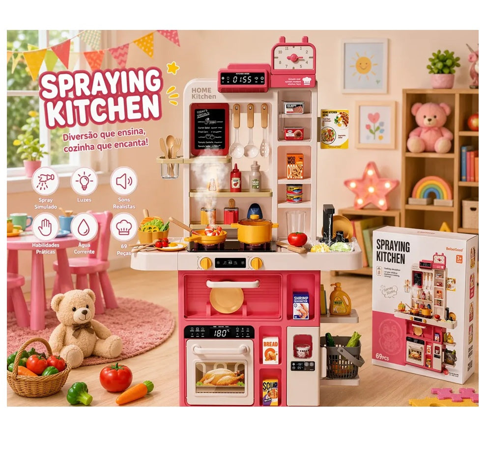 Cocina Infantil 88 Cm 69 Accesorios Luz+ Sonido +agua+ Vapor